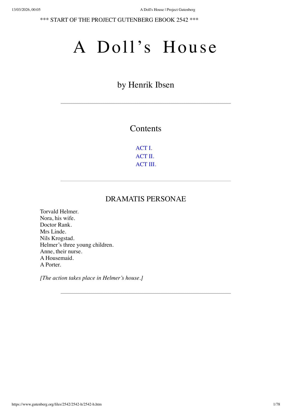 A Doll's House | Project Gutenberg cover